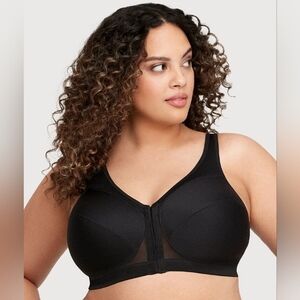 Glamorise 1265 MagicLift Front-Closure Posture Back Bra Wireless Black 48F $62